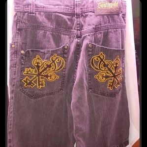 Vintage Mens Jean Shorts Black Embroidered Y2K South Pole Skater Size 34